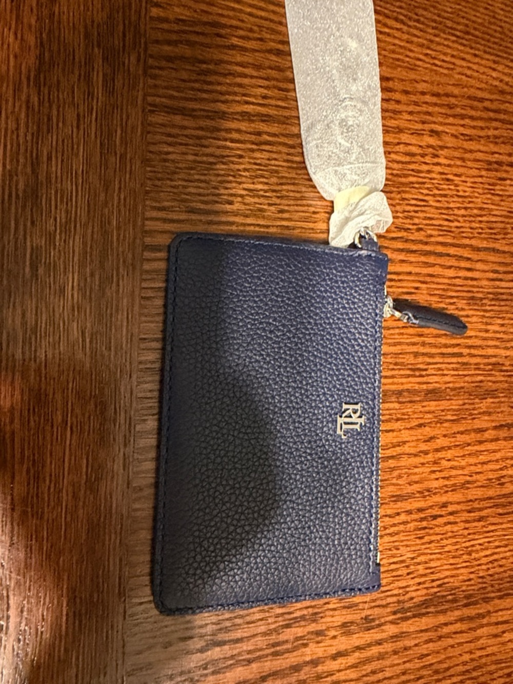 Ralph Lauren Navy Pebbled Leather Zip Card Wallet